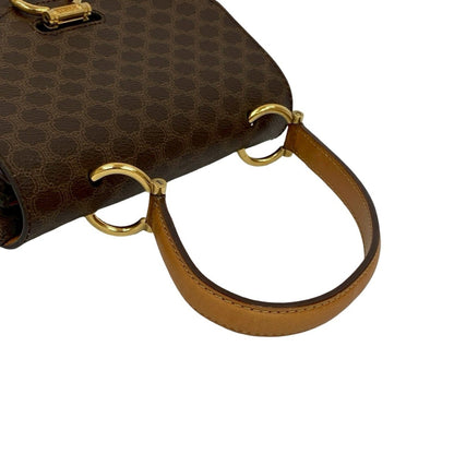 Celine Macadam Blason Triomphe Pattern Logo Hardware Leather Handbag Double Flap Brown 98351