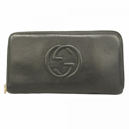 Gucci Soho Long Wallet 291102 Leather Black Champagne