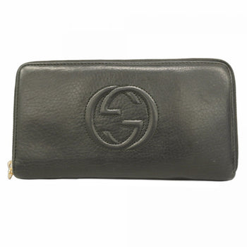 Gucci Soho Long Wallet 291102 Leather Black Champagne