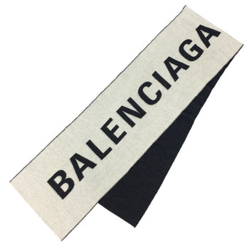 Balenciaga Marco Scarf 512732 Wool Black X White Aq10559