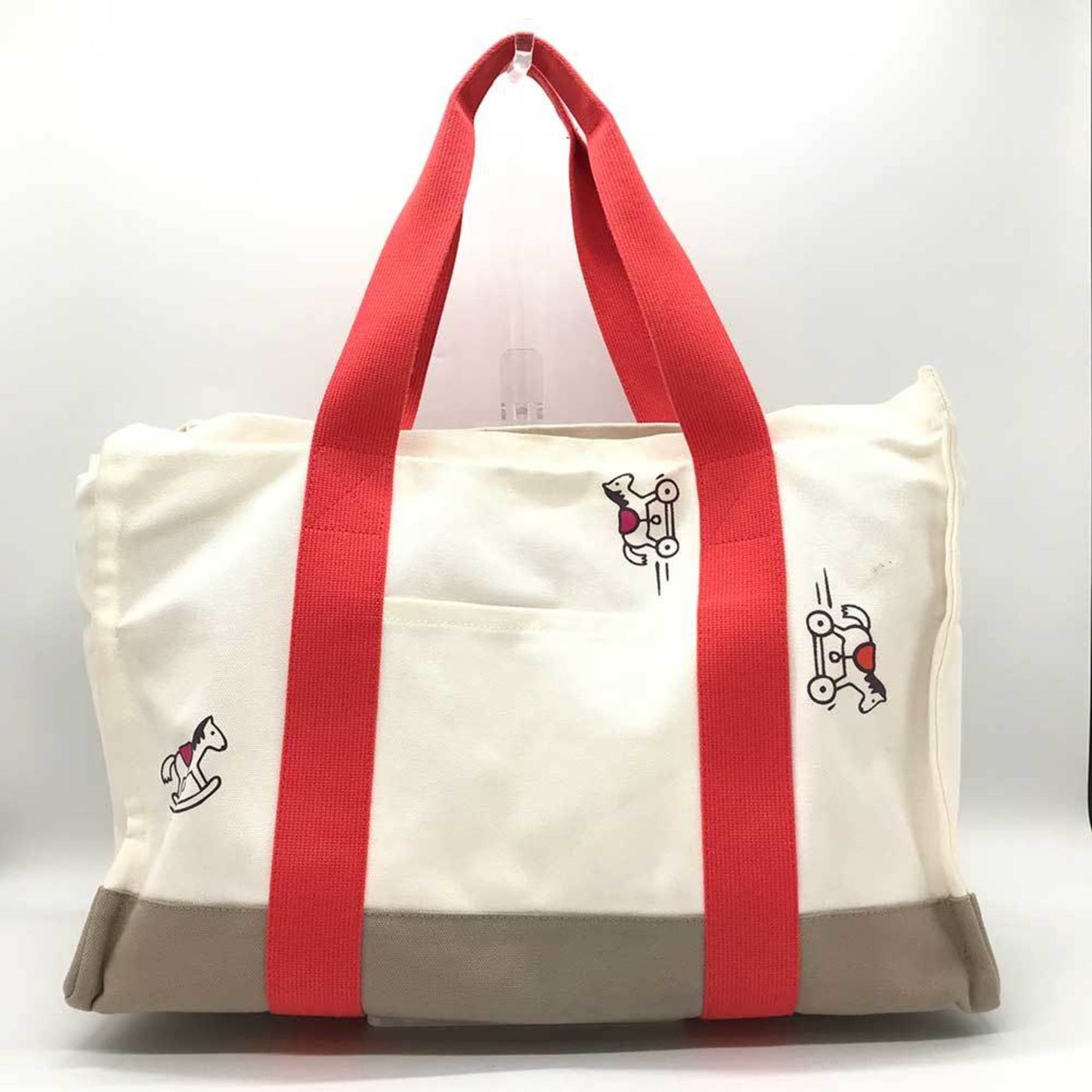 Hermes Adada Mother'S Bag Canvas Ivory Red Hermes Pouch