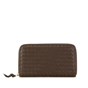 Bottega Veneta Intrecciato Round Long Wallet Brown Leather