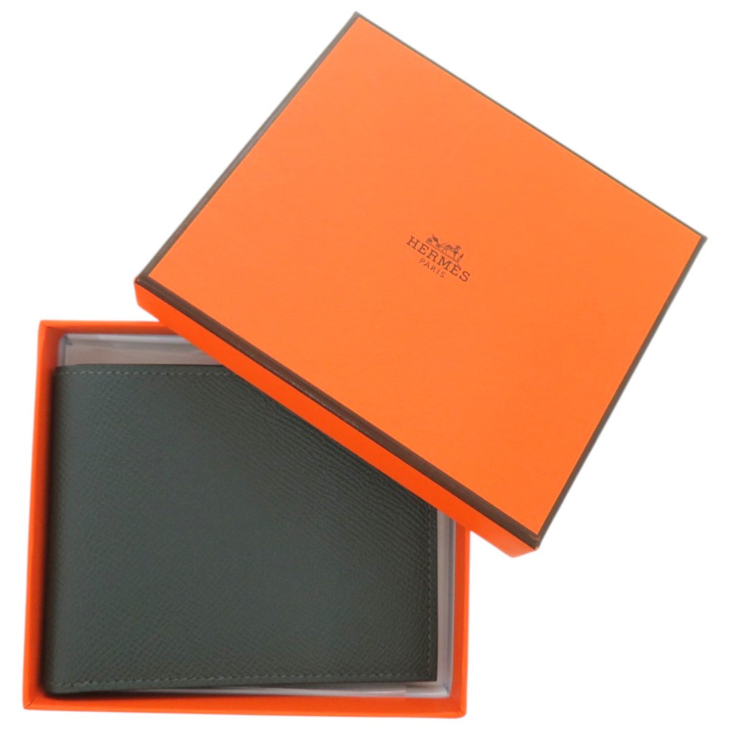 Unused Herms Mc2 Citizen Twill Compact Epsom Leather Vert Mangrove K Stamp (Made In 2025) Bi-Fold