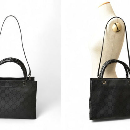 Gucci Handbag Tote Bag Bamboo 2Way Nylon Canvas Gg Black 002 1016