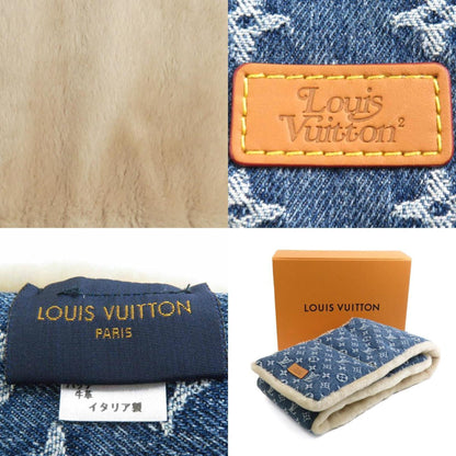 Louis Vuitton Scarf Nigo Collaboration Monogram Denim Echarpe Shearling Fur Blue X Beige