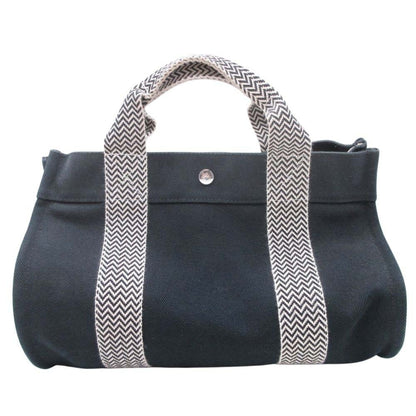 Hermes Cannes Pm Handbag Tote Canvas Herringbone With Pouch