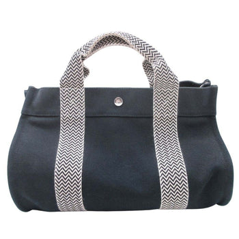 Hermes Cannes Pm Handbag Tote Canvas Herringbone With Pouch