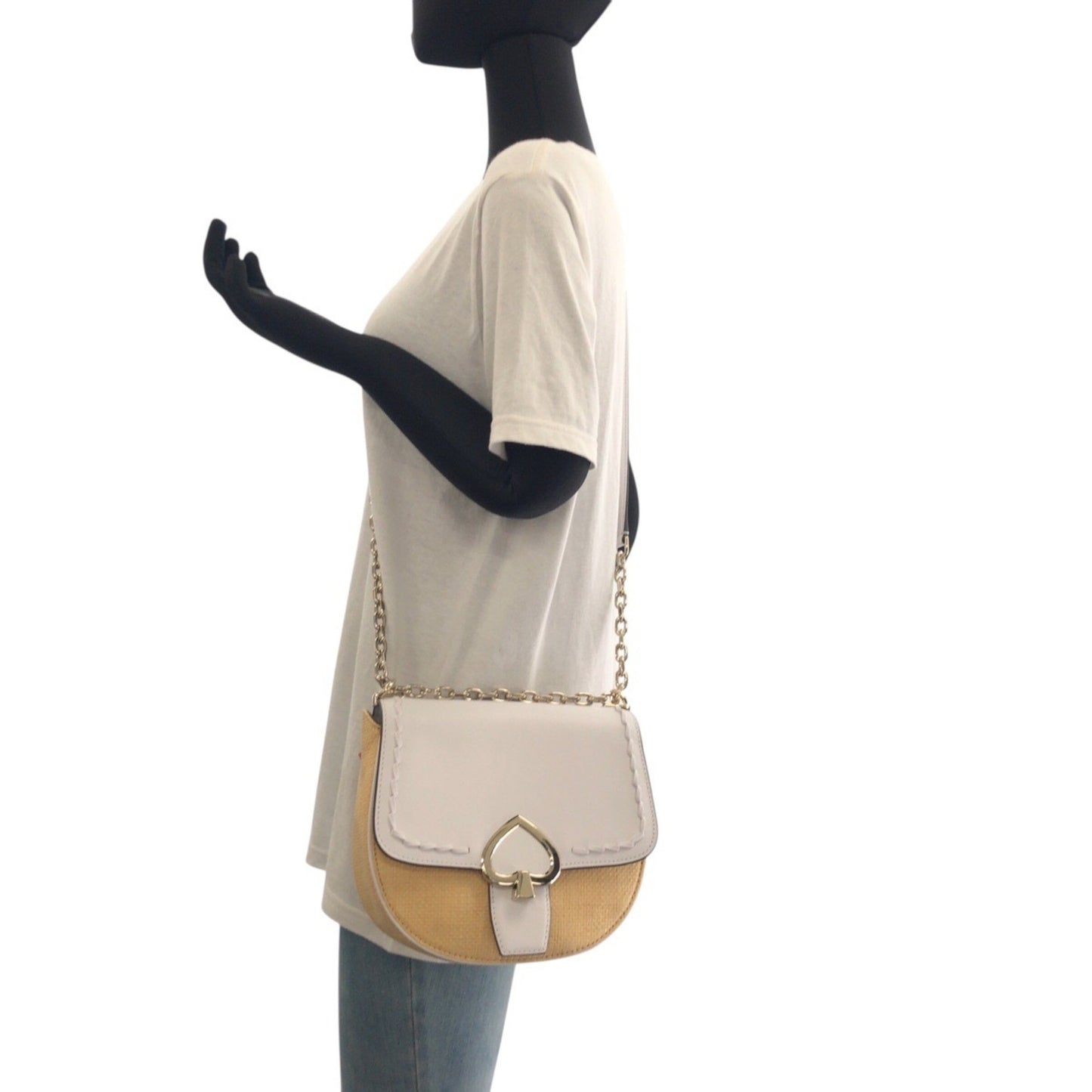 Kate Spade White Leather Raffia Shoulder Bag Pochette