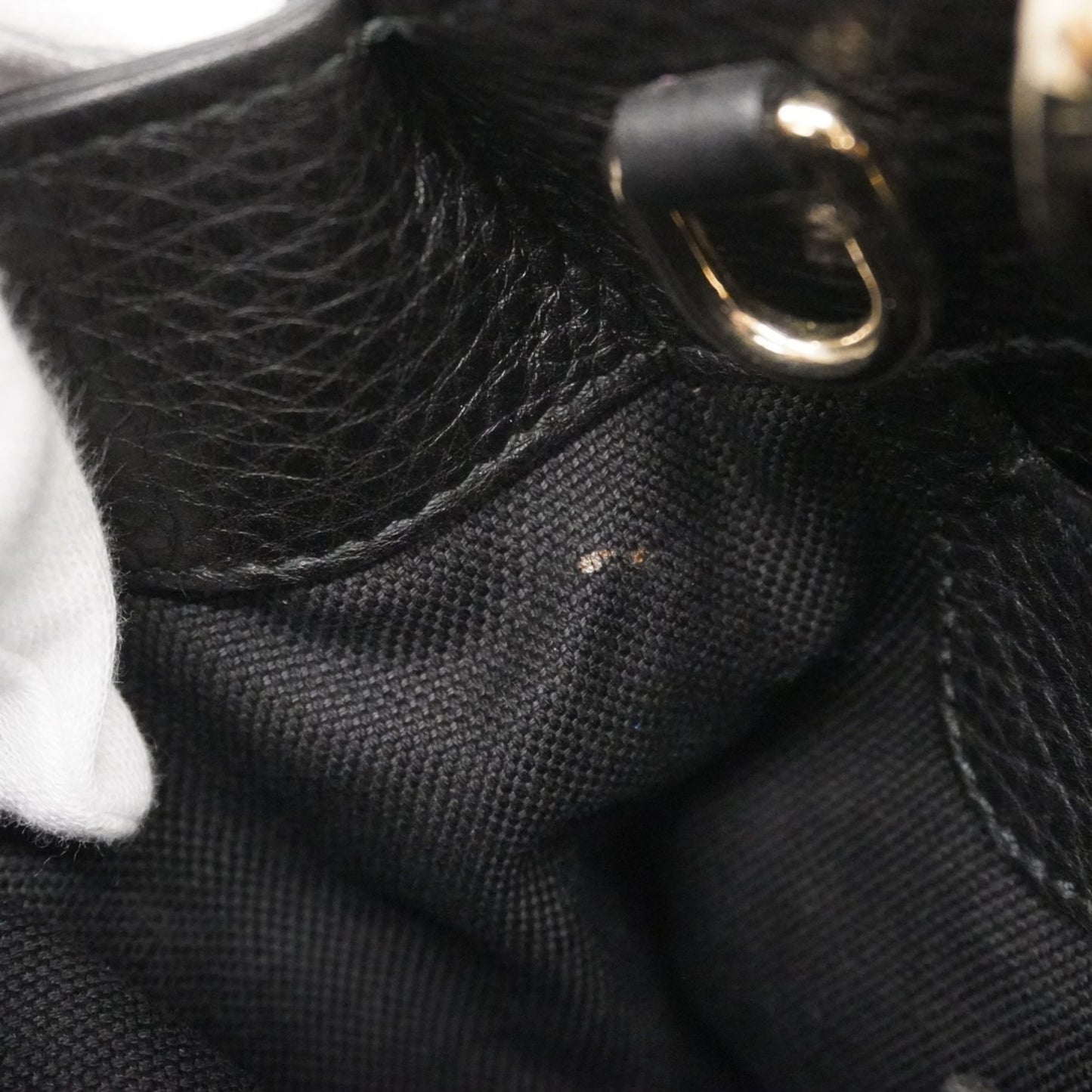 Gucci Bamboo Handbag 336032 Leather Black Champagne 2-Way Bag