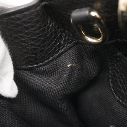 Gucci Bamboo Handbag 336032 Leather Black Champagne 2-Way Bag