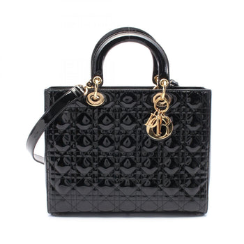 Christian Dior Dior Lady Large Cannage Handbag Patent Leather