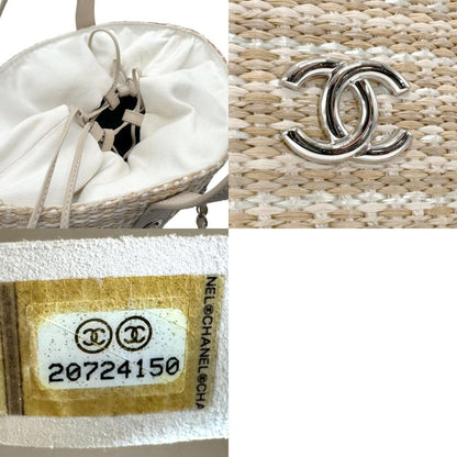 Chanel Handbag Shoulder Bag Raffia Leather Light Beige Silver