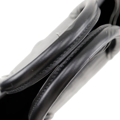 Burberry Embossed Check Handbag Shoulder Calf Black 2Way