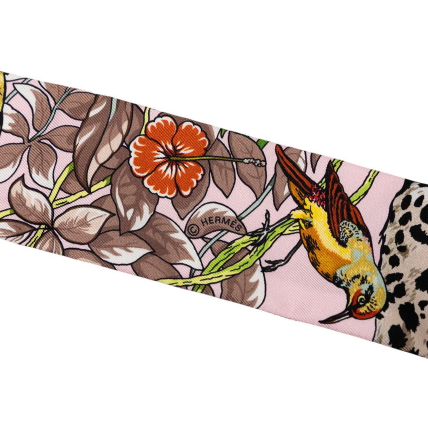 Hermes Herms Twilly Jungle Love Scarf/Muffler In Pink