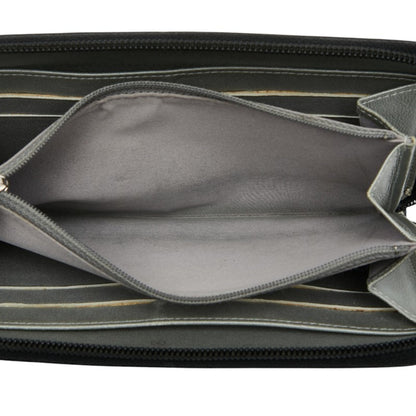 Chanel Coco Mark Camellia Round Zip Long Wallet In Black Lambskin