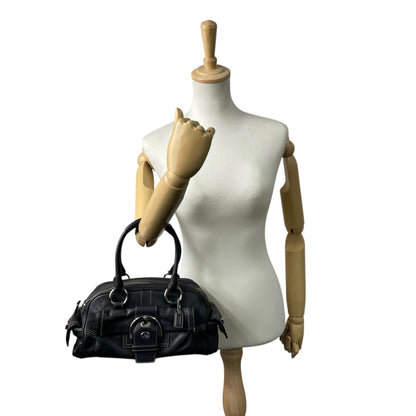 Coach Soho Boston Leather Satchel Bag In Black With Silver Hardware