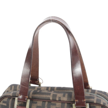Fendi Ff Zucca Mini Boston Leather Handbag Tote Bag Brown
