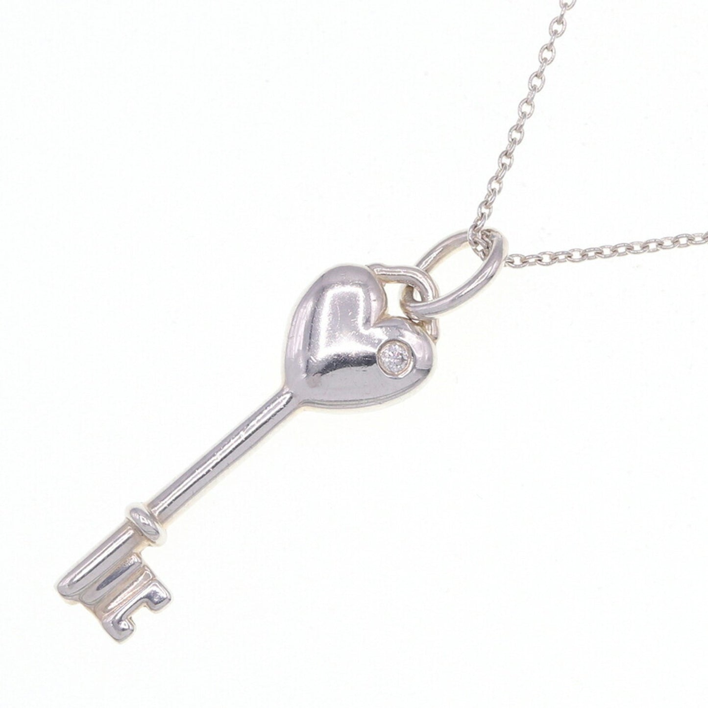 Tiffany Necklace Elsa Peretti Heart Key 1P Diamond Sv Sterling Silver 925 Pendant Choker