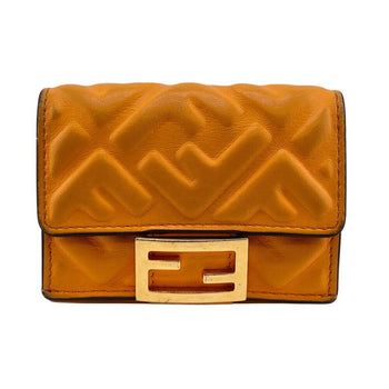 Fendi Bucket Micro Embossed Ff Tri-Fold Wallet In Orange