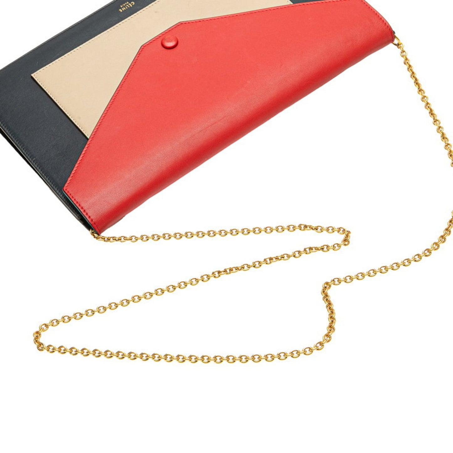 Celine Chain Wallet Shoulder Bag Black Red Beige Leather