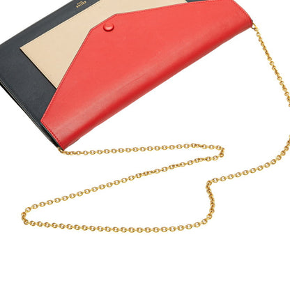 Celine Chain Wallet Shoulder Bag Black Red Beige Leather