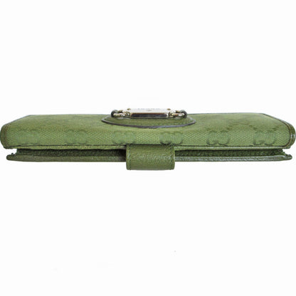Gucci Bi-Fold Long Wallet Gg Canvas Khaki Green Silver