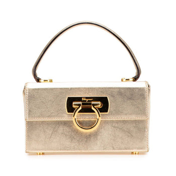 Salvatore Ferragamo Gancini Vanity Bag Handbag Aq-216154 Gold Leather