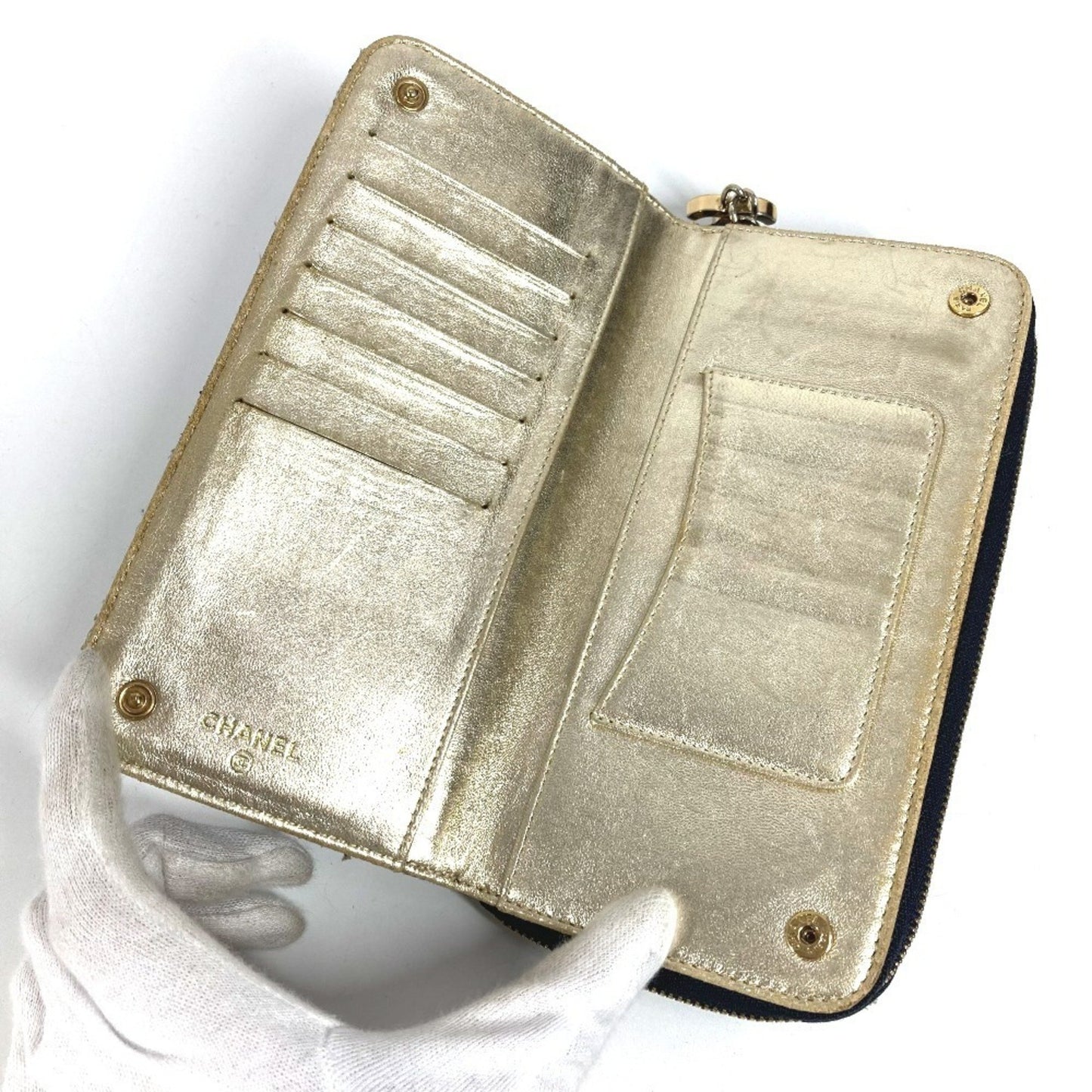 Chanel A31900 Sparkling Denim Cc Coco Mark Logo Long Wallet Round Zipper