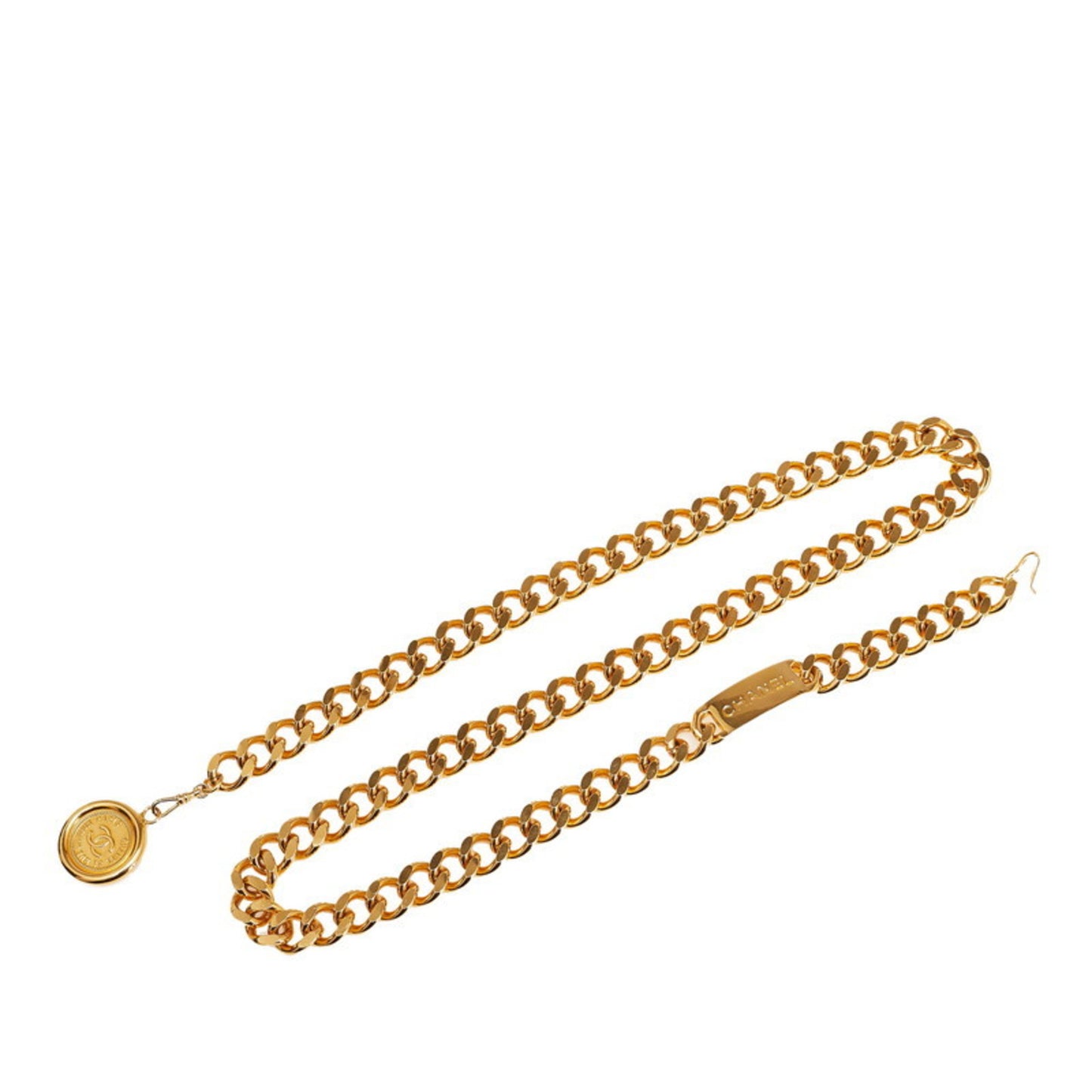 Chanel Coco Mark Medallion Logo Plate Chain Belt Gold Plated