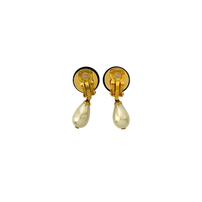 96P Chanel Vintage Coco Mark Faux Pearl Earrings And Ear Cuff