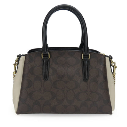 Coach Shoulder Bag F50054 Signature Leather Dark Brown Black Ivory Handbag
