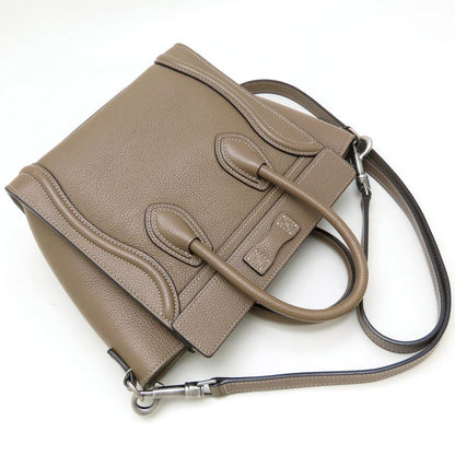 Celine Luggage Nano Shopper 189243Dru.09So 2Way Handbag Leather Sliver Greige 352527