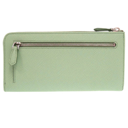 Like New Prada Saffiano Green L-Shaped Long Wallet 0372Prada