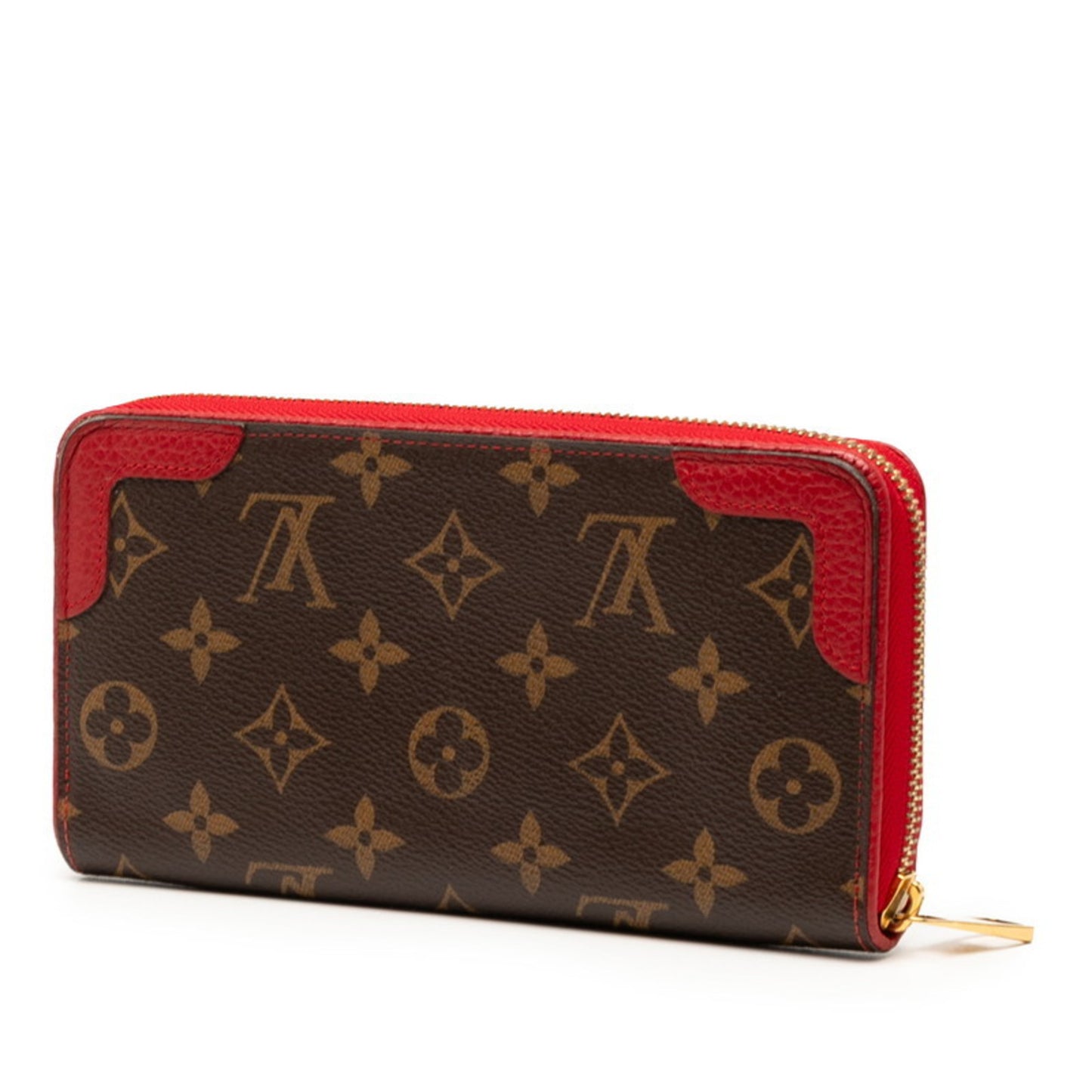 Louis Vuitton Monogram Zippy Wallet Retiro Round Zip Long M61854 Brown Cerise Red Leather