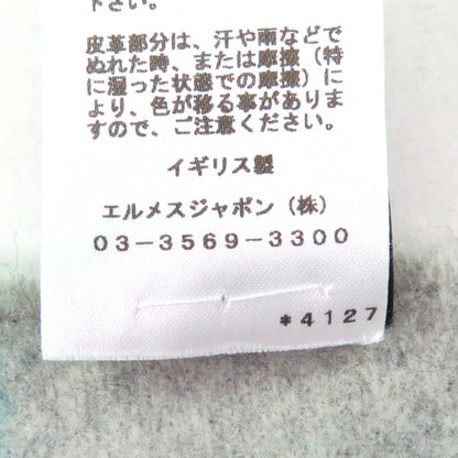 Hermes Neo Rocabar 100% Cashmere Gris Chine Leather Logo Patch Fringe Scarf/Shawl With Box