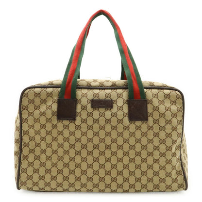 Gucci Gg Canvas Sherry Line Boston Bag Shoulder Leather Khaki Beige Red Green 153240