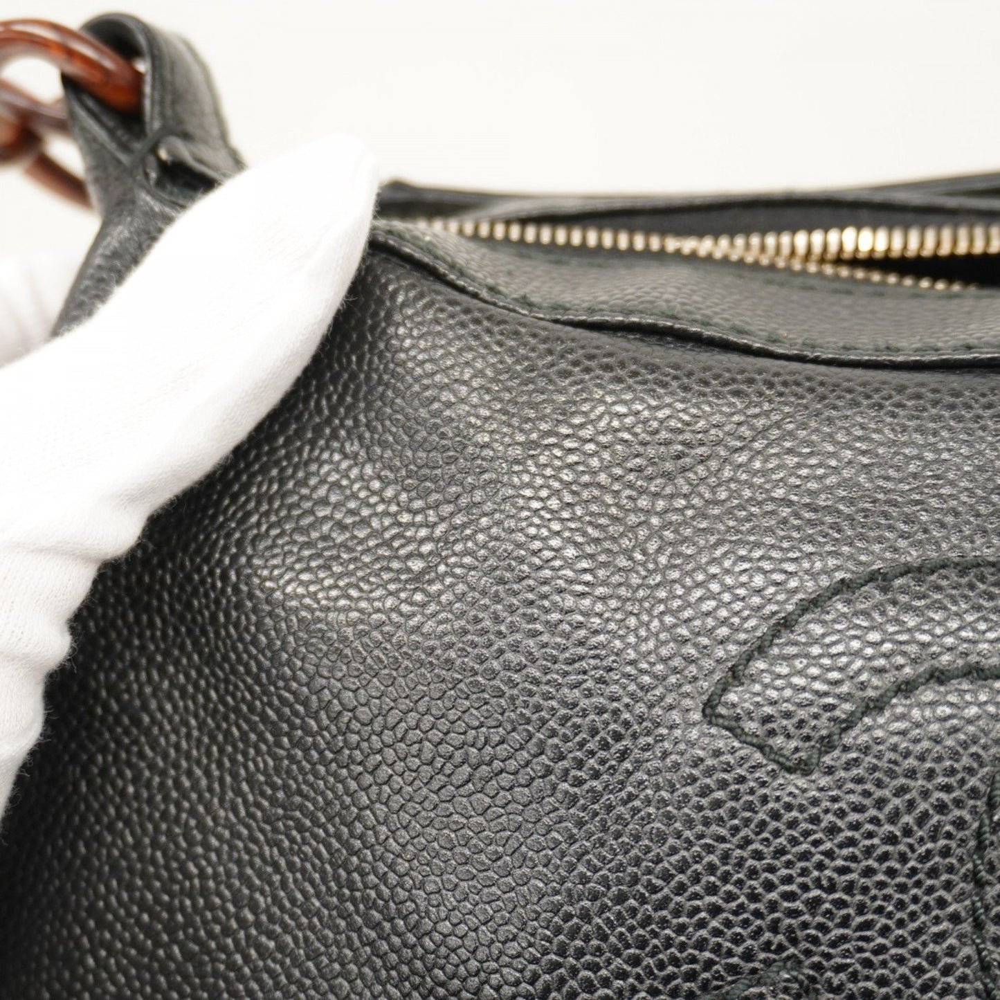 Chanel Shoulder Bag Caviar Skin Black Champagne