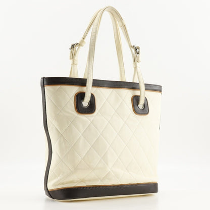Chanel Matelasse Tote Bag Coco Charm Calfskin 2007 Ivory A5