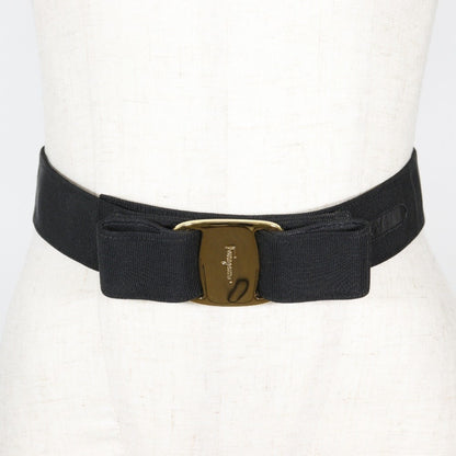 Salvatore Ferragamo Vara Ribbon Belt 8046 Canvas X Gold Plated Black / Vala