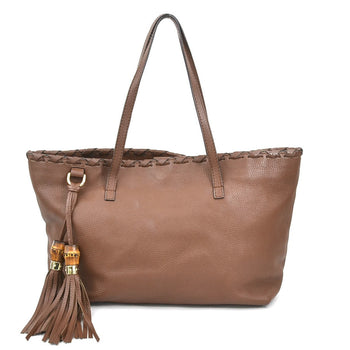 Gucci Shoulder Bag Tote Bamboo Tassel Leather Brown