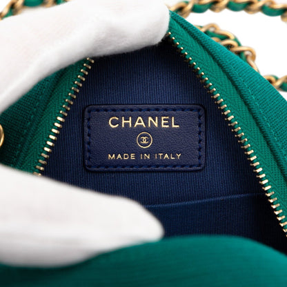 Chanel Cc Filigree Coco Mark Round Chain Shoulder Bag Ap0365 Green Blue Black Cotton Leather