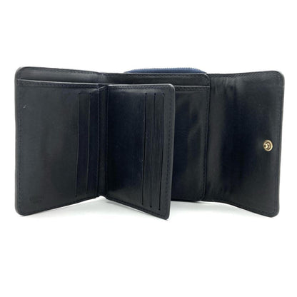 Celine Triomphe Tri-Fold Wallet Canvas Leather Navy