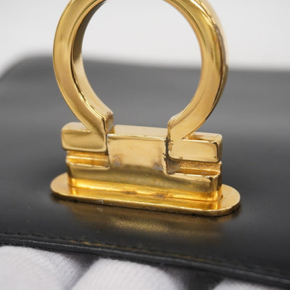 Salvatore Ferragamo Gancini Leather Handbag In Black