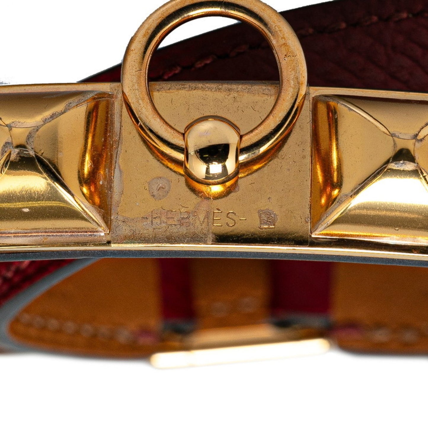 Hermes Rival Collier De Chien Double Tour 2-Row Bracelet Wine Red Gold Epsom Leather