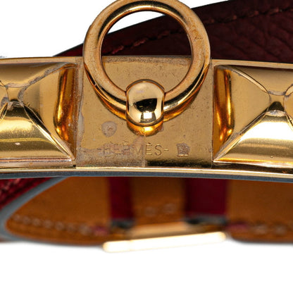 Hermes Rival Collier De Chien Double Tour 2-Row Bracelet Wine Red Gold Epsom Leather