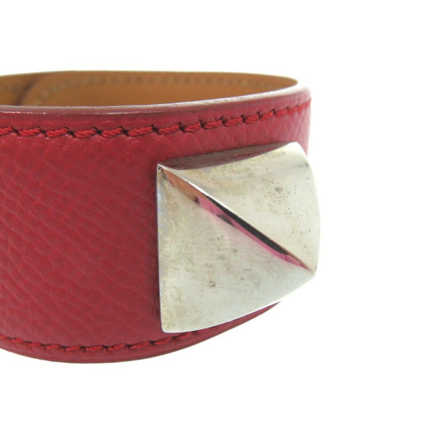 Hermes Medor Bangle Leather Metal Red D Stamp 0564Hermes