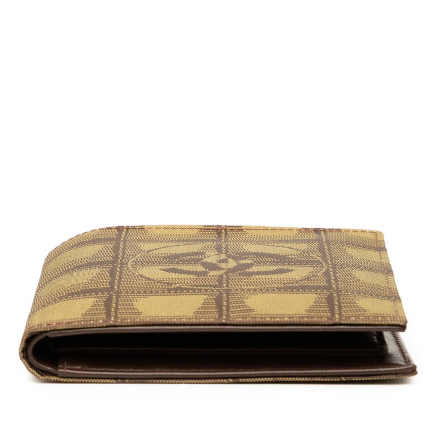 Chanel New Travel Line Coco Mark Bifold Wallet Khaki Nylon Leather