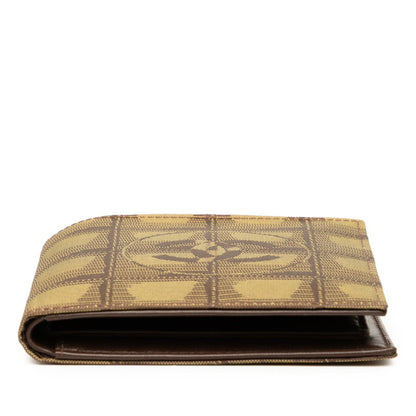 Chanel New Travel Line Coco Mark Bifold Wallet Khaki Nylon Leather