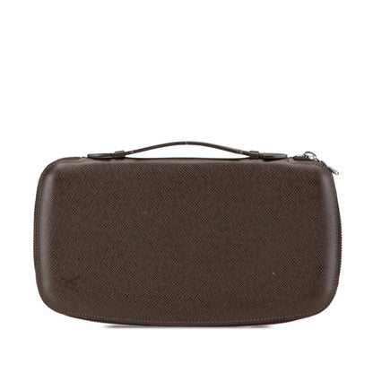 Louis Vuitton Taiga Organizer Atoll Long Wallet Round Travel Case M30658 Grisli Brown Leather Pvc