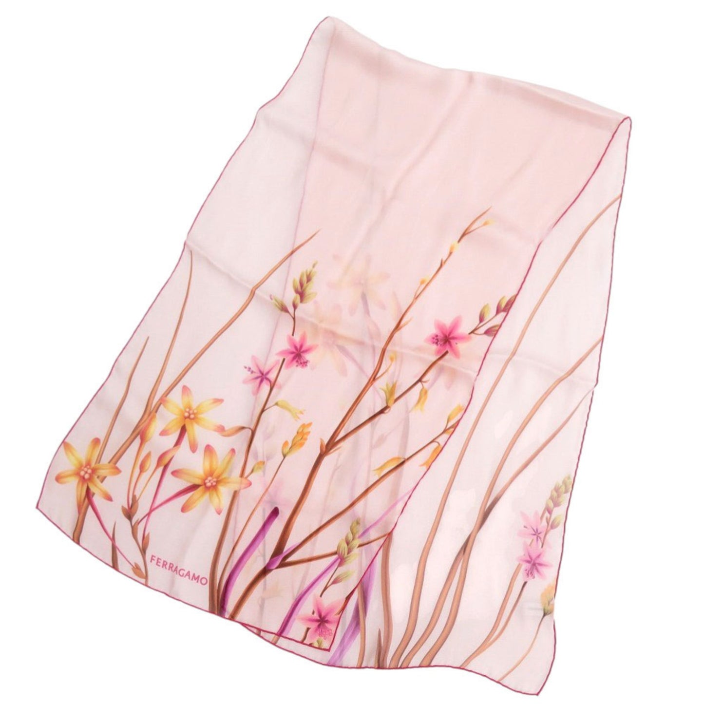 Salvatore Ferragamo Floral Print Silk Pink Scarf/Muffler 0941
